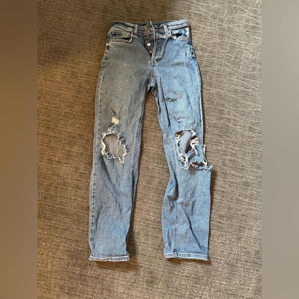 High Waist Ripped Straight Jeans